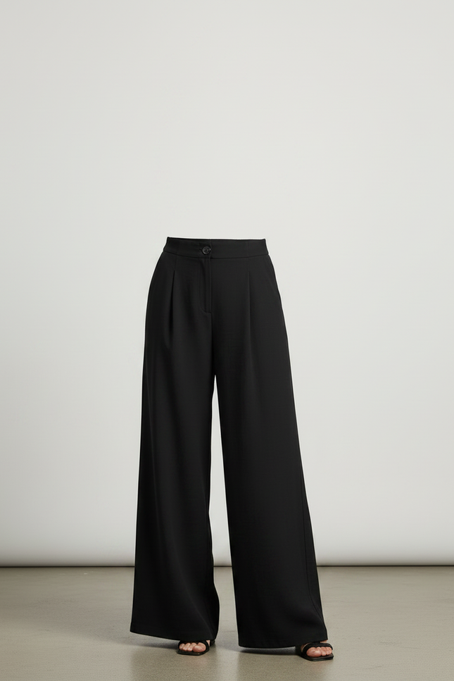 Pantalon Fluide Noir Ample Taille Haute Pince Élégant - Viscose - vue 3