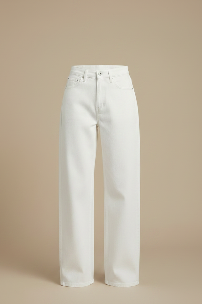 Pantalon Fluide Blanc Ample Taille Haute Droit Élégant - Jean - vue 3