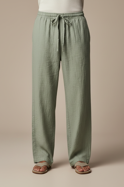 Pantalon Fluide Lin Vert Ample Décontracté Homme - vue 3