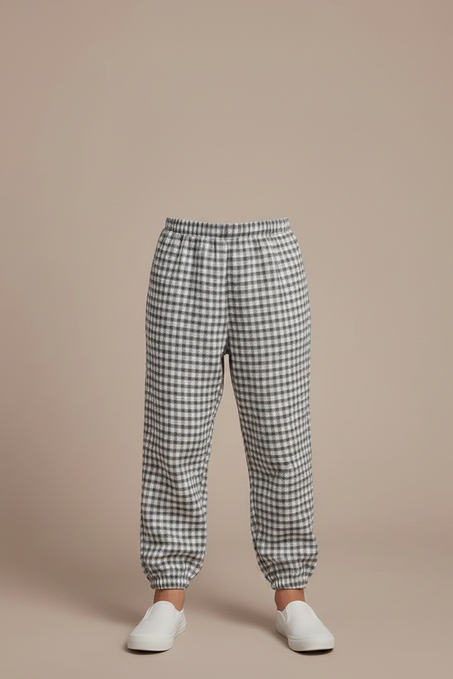 Pantalon Fluide Carreaux Vichy Élastiqué Décontracté Garçon - Imprimé Laine - vue 3