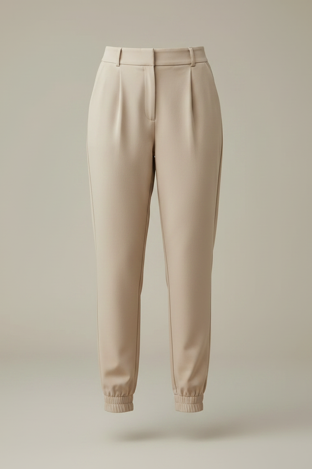 Pantalon Fluide Beige Élastiqué Chevilles Chic Femme - Polyester - vue 3
