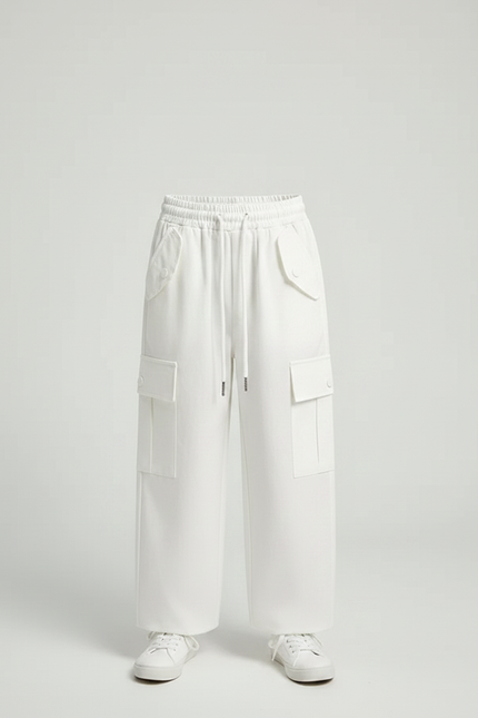 Pantalon Fluide Cargo Blanc Coton Ample Décontracté Enfant - vue 3