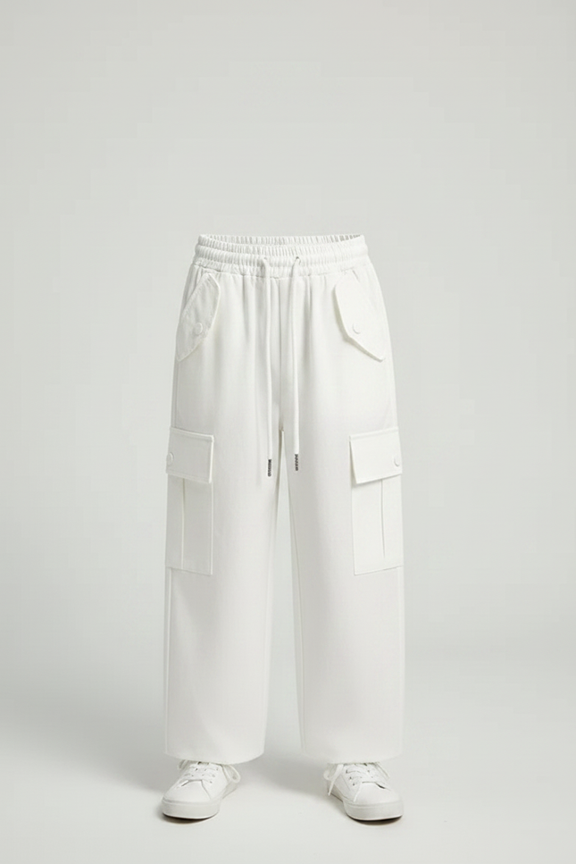 Pantalon Fluide Cargo Blanc Coton Ample Décontracté Enfant - vue 3