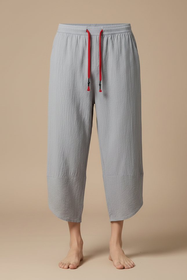 Pantalon Fluide Gris Coton Décontracté Japonais Ample - vue 3