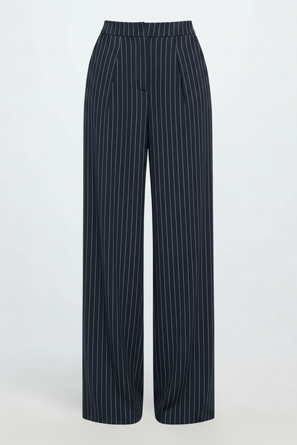 Pantalon Fluide Rayé Bleu Marine Large Élégant Femme - Viscose - vue 3