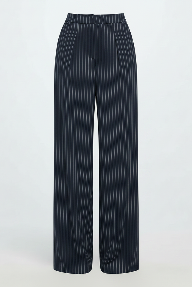 Pantalon Fluide Rayé Bleu Marine Large Élégant Femme - Viscose - vue 3