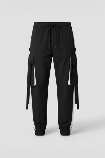 Pantalon Fluide Cargo Noir Blanc Sport Homme - Polyester - vue 3