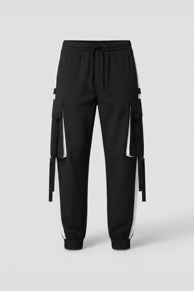 Pantalon Fluide Cargo Noir Blanc Sport Homme - Polyester - vue 3