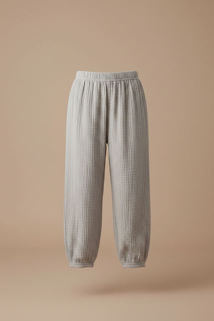 Pantalon Fluide Fille Gris Coupe Ample Gaze De Coton - vue 3