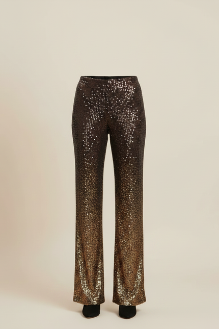 Pantalon Fluide Paillettes Ombré Évasé Élégant Chic - Doré Polyester - vue 3