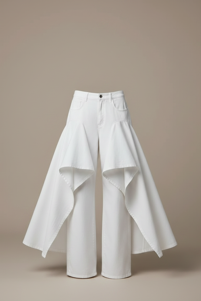 Pantalon Fluide Ouvert Devant - Blanc Jean - vue 3