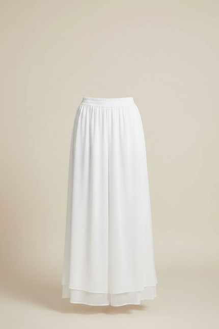Pantalon Fluide Blanc Ample Taille Haute Chiffon Décontracté - Polyester - vue 3