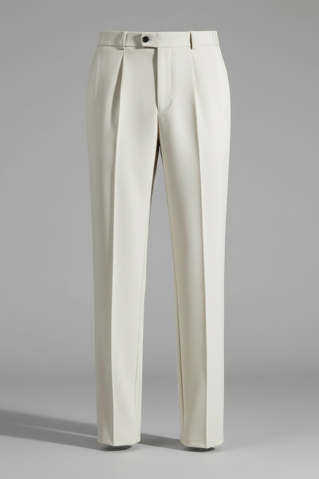Pantalon Fluide Beige Plissé Élégant Droit Homme - Polyester - vue 3