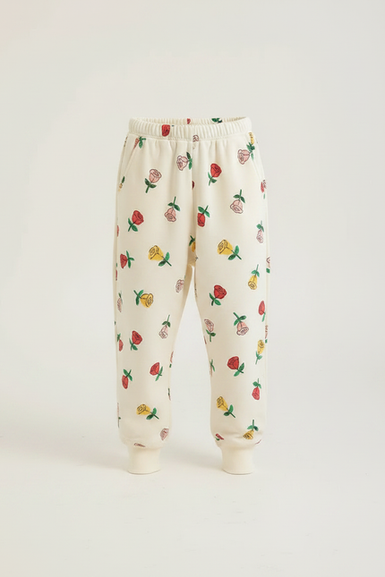 Pantalon Fluide Écru Ample Motif Fleurs Enfant - Beige Molleton - vue 3