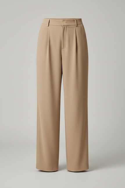 Pantalon Fluide Beige Taille Haute Ample Décontracté - Polyester - vue 3