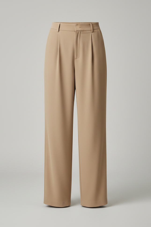 Pantalon Fluide Beige Taille Haute Ample Décontracté - Polyester - vue 3