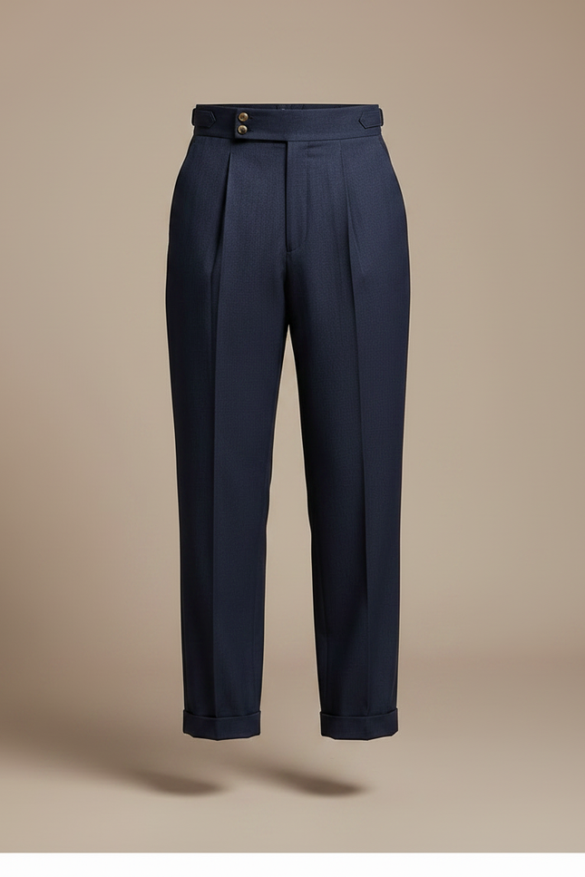 Pantalon Fluide Bleu Marine Plissé Droit Homme - Gabardine - vue 3