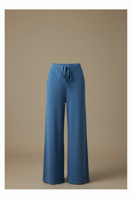 Pantalon Fluide Bleu Maille Ample Cordon Femme - vue 3