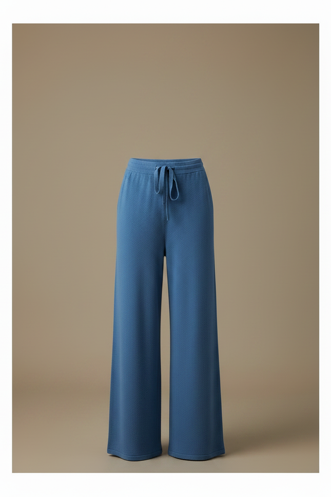 Pantalon Fluide Bleu Maille Ample Cordon Femme - vue 3