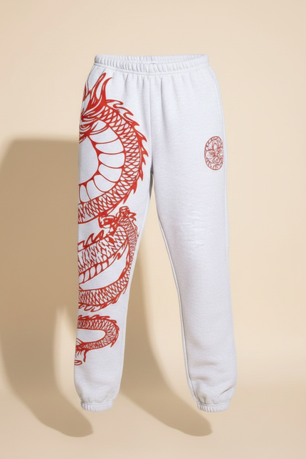 Pantalon Fluide Gris Ample Dragon Rouge Sport Décontracté - Molleton - vue 3