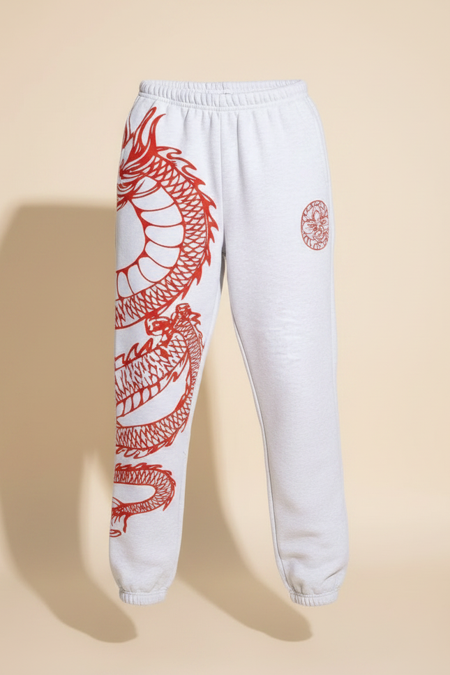 Pantalon Fluide Gris Ample Dragon Rouge Sport Décontracté - Molleton - vue 3