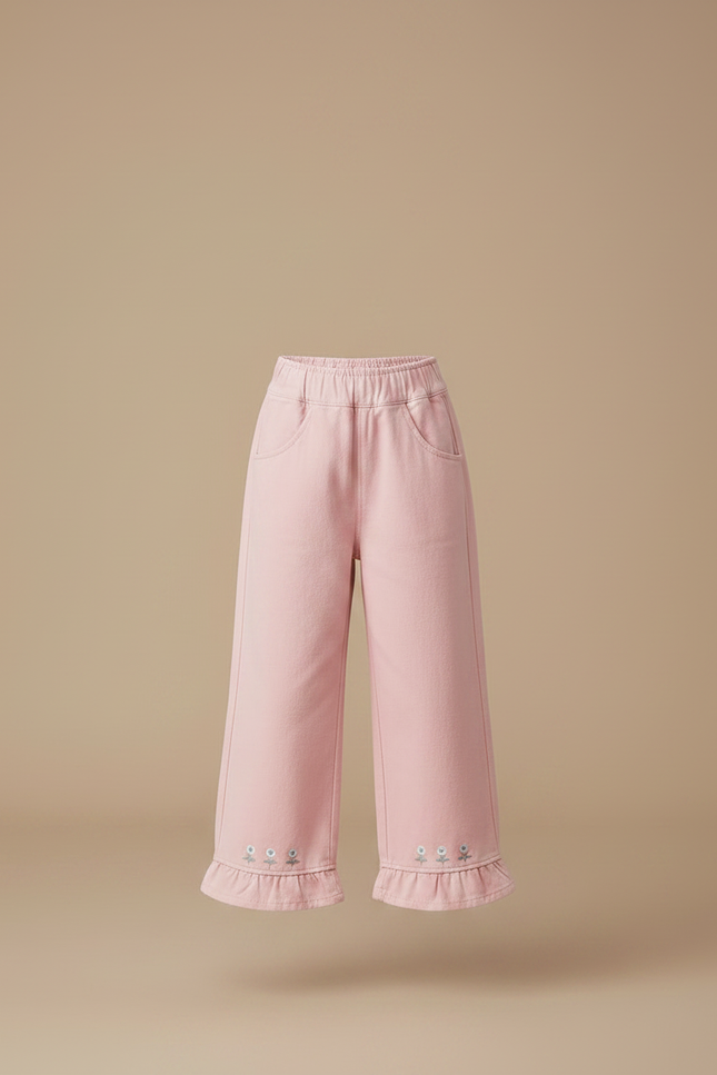 Pantalon Fluide Rose Ample Brodé Volants Fille - Molleton - vue 3