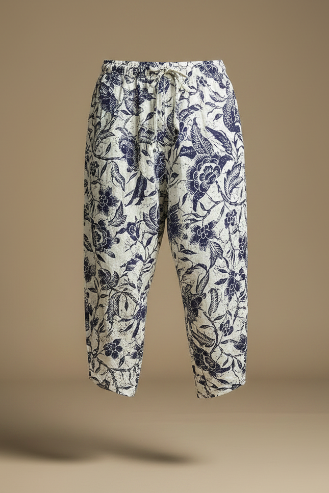 Pantalon Fluide Blanc Imprimé Floral Harem Coton - Lin - vue 3