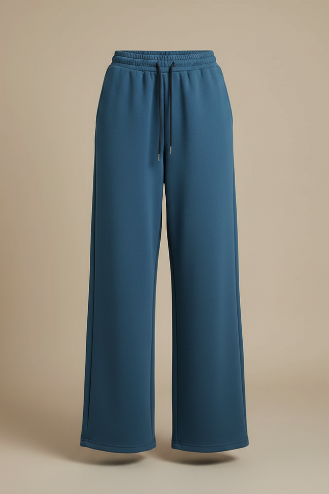 Pantalon Fluide Bleu Cordon Ample Décontracté Sport - Molleton - vue 3