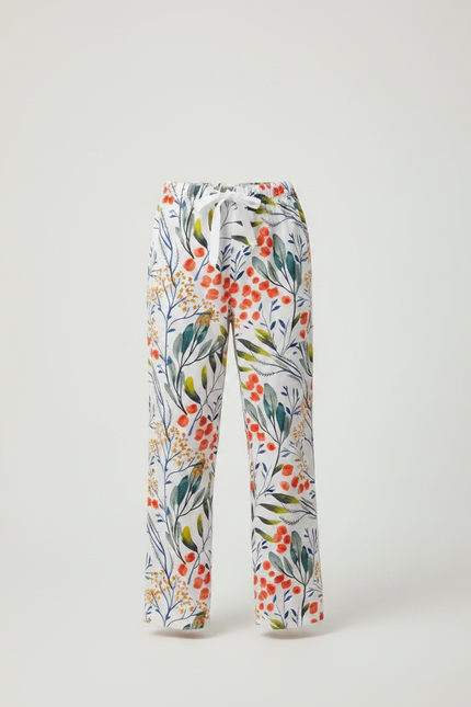Pantalon Fluide Blanc Imprimé Floral Ample Confortable Enfant - Viscose - vue 3