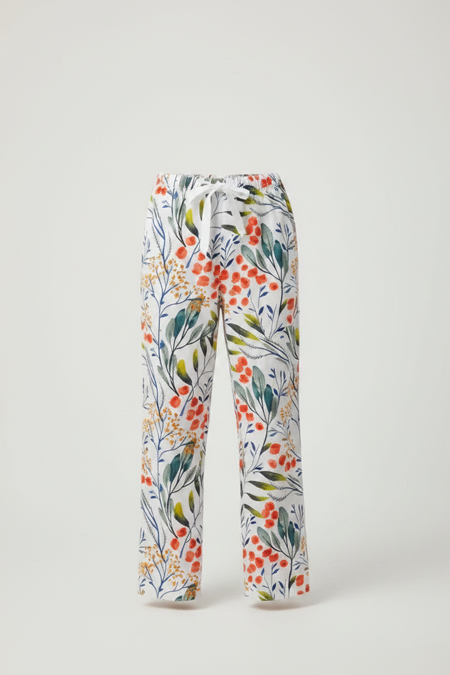 Pantalon Fluide Blanc Imprimé Floral Ample Confortable Enfant - Viscose - vue 3