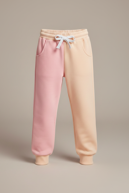 Pantalon Fluide Bicolore Rose Pêche Ample Décontracté Enfant - Multicolore Molleton - vue 3