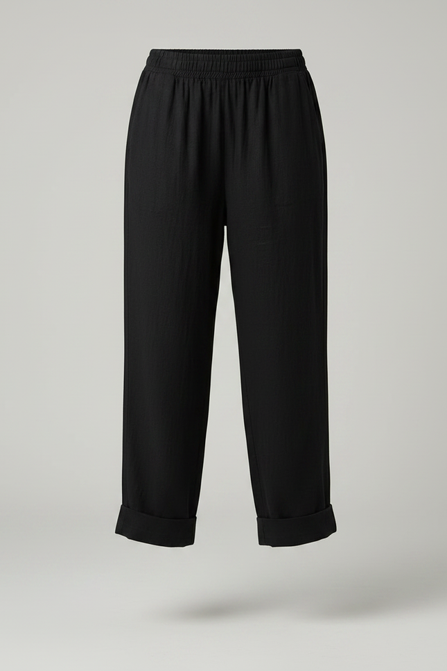 Pantalon Fluide Noir Ample Coton Lin Casual Confortable - vue 3