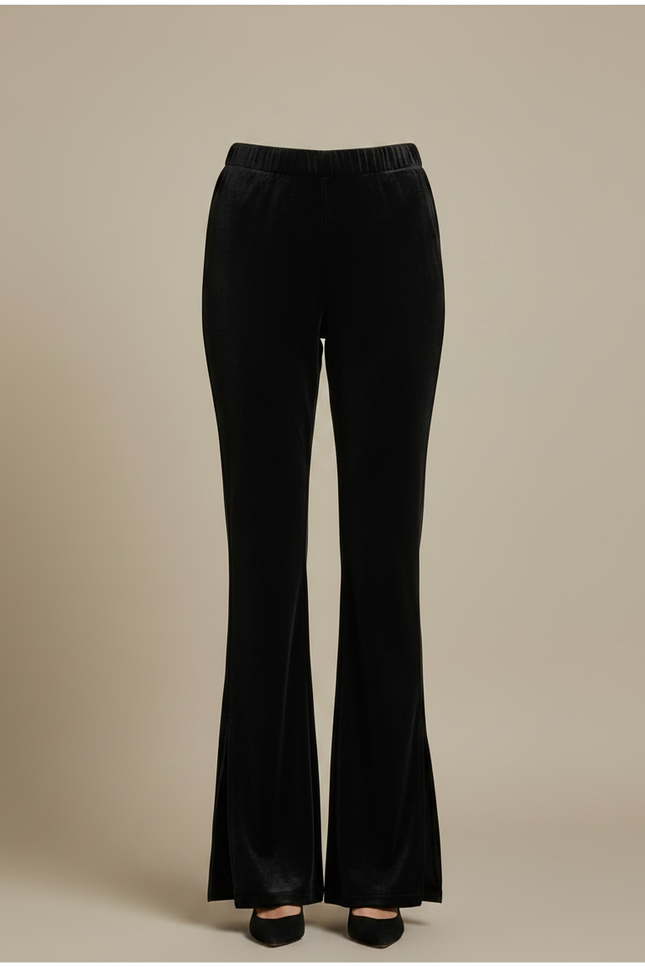 Pantalon Fluide Noir Velours Côtelé Évasé Chic Femme - vue 3