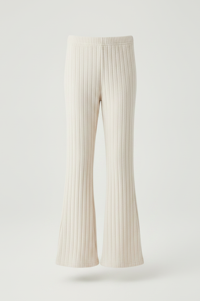 Pantalon Fluide Écru Côtelé Évasé Confortable Fille - Beige Maille - vue 3