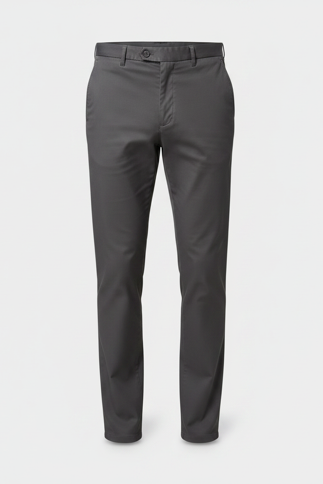 Pantalon Fluide Gris Coton Droit Élégant Homme - Gabardine - vue 3