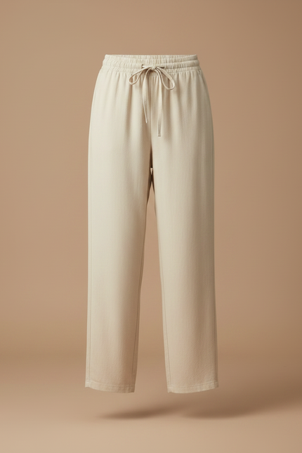 Pantalon Fluide Beige Coton Décontracté Élastique Harem - vue 3