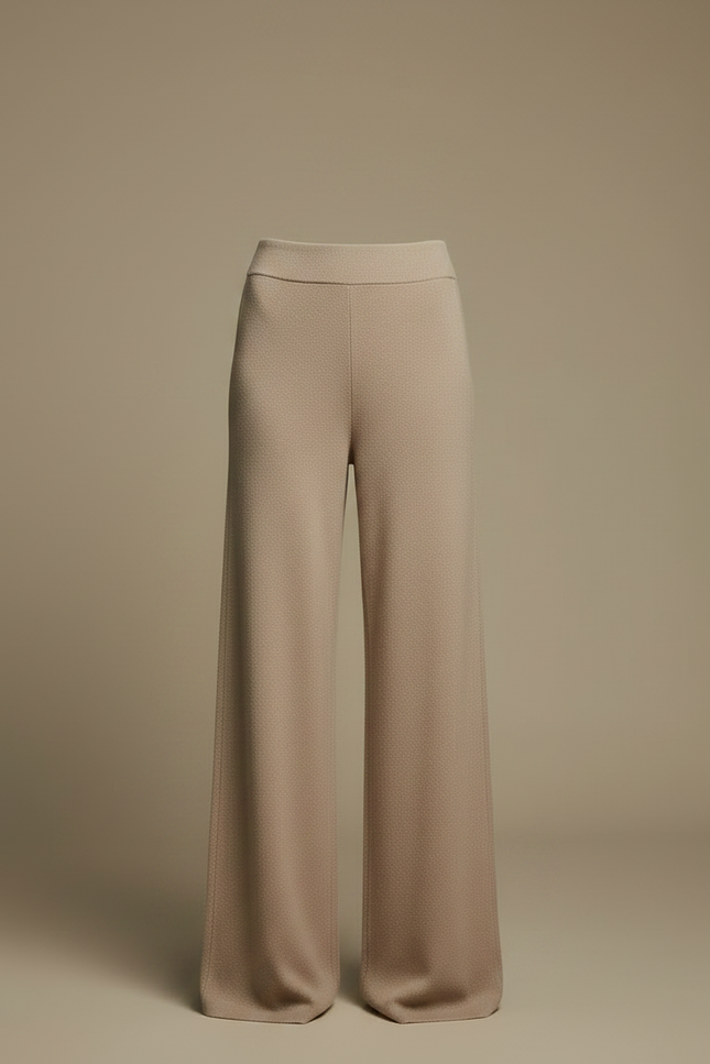 Pantalon Fluide Beige Maille Ample Taille Haute - vue 3