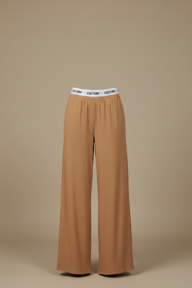Pantalon Fluide Marron Ample Taille Haute Décontracté - Camel Viscose - vue 3