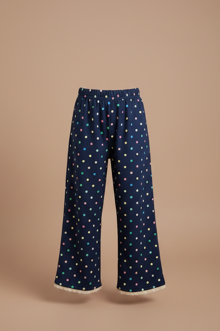 Pantalon Fluide Bleu Marine Polka Dots Ample Fille - Viscose - vue 3
