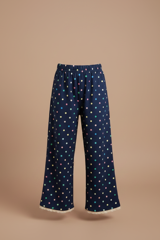 Pantalon Fluide Bleu Marine Polka Dots Ample Fille - Viscose - vue 3