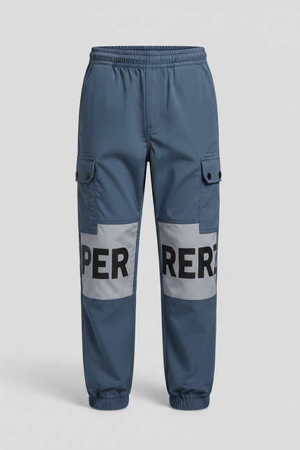 Pantalon Fluide Cargo Bicolore Bleu Gris Imprimé Garçon - Polyester - vue 3