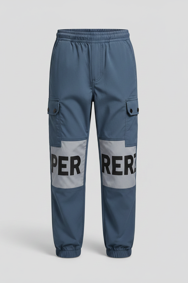 Pantalon Fluide Cargo Bicolore Bleu Gris Imprimé Garçon - Polyester - vue 3