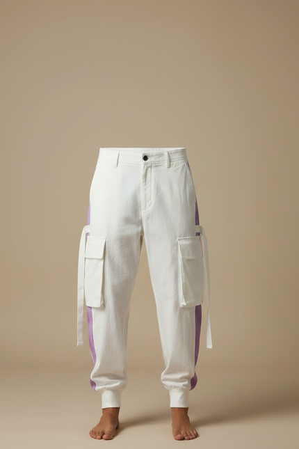 Pantalon Fluide Blanc Cargo Ample Décontracté Homme - Toile - vue 3