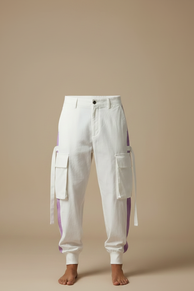 Pantalon Fluide Blanc Cargo Ample Décontracté Homme - Toile - vue 3