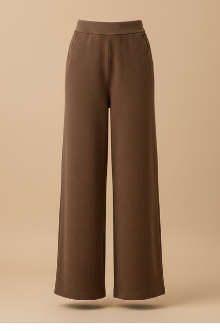 Pantalon Fluide Marron Ample Taille Haute Tricoté Décontracté - Maille - vue 3