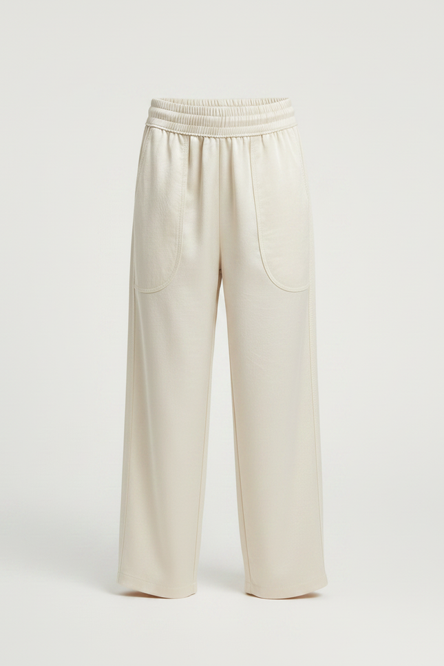 Pantalon Fluide Crème Satiné Ample Décontracté Léger - Beige - vue 3