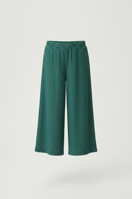 Pantalon Fluide Vert Plissé Ample Fille Décontracté - Maille - vue 3