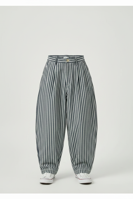 Pantalon Fluide Rayé Vertical Ample Décontracté Enfant - Imprimé Coton - vue 3