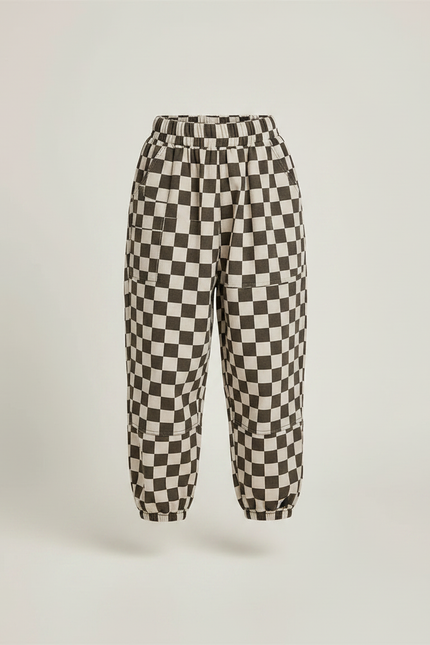 Pantalon Fluide Carreaux Marron Écru Ample Enfants Garçons Filles - Multicolore Molleton - vue 3