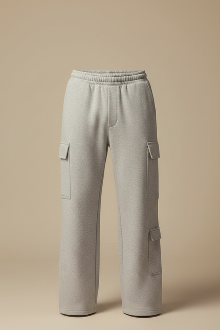Pantalon Fluide Gris Ample Cargo Coton Homme - Molleton - vue 3